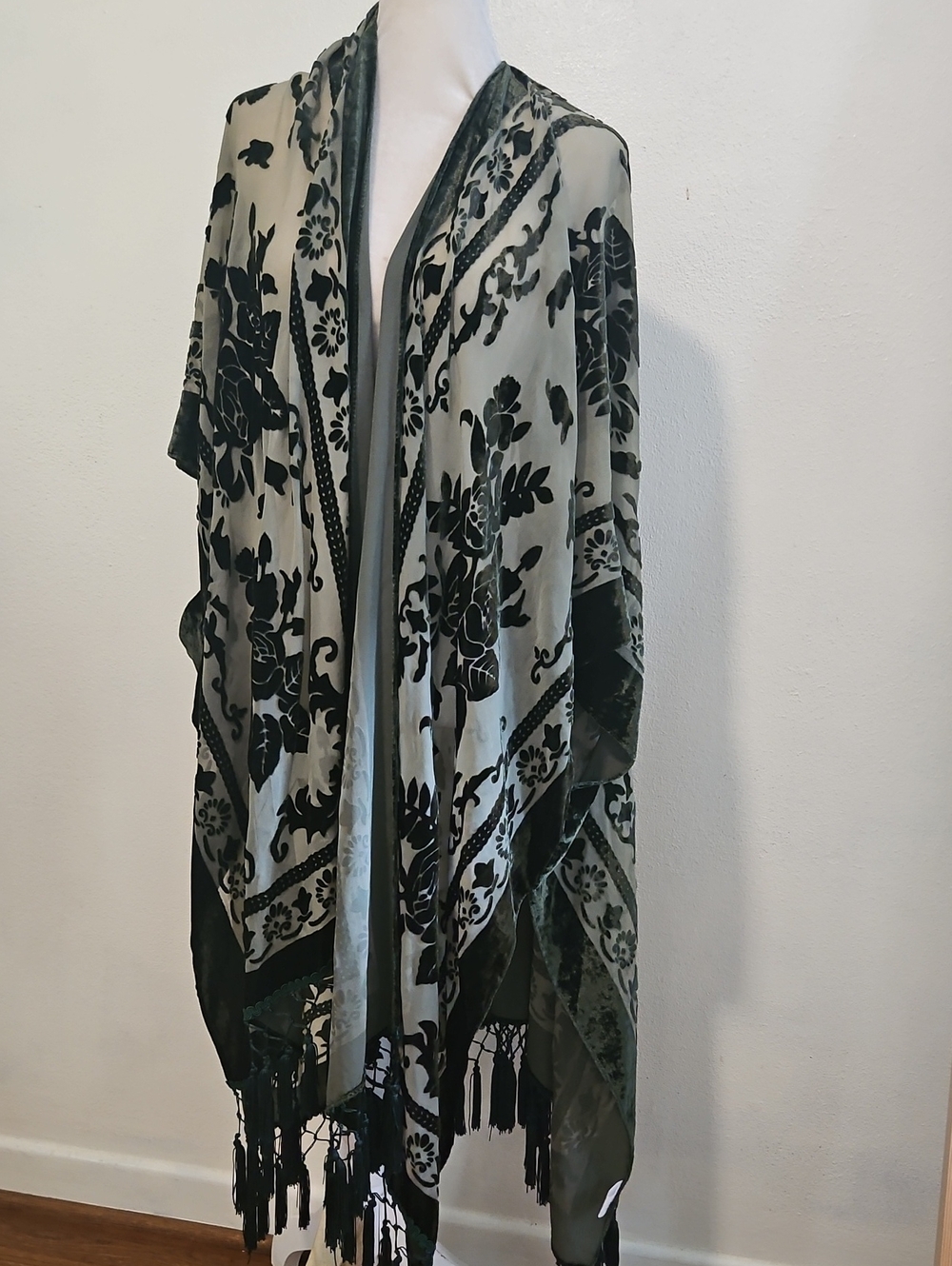 Free People Nightbird Burnt Velvet Duster Jade One Size